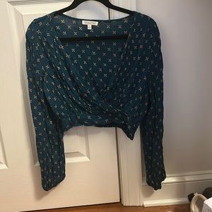 teal cross front blouse